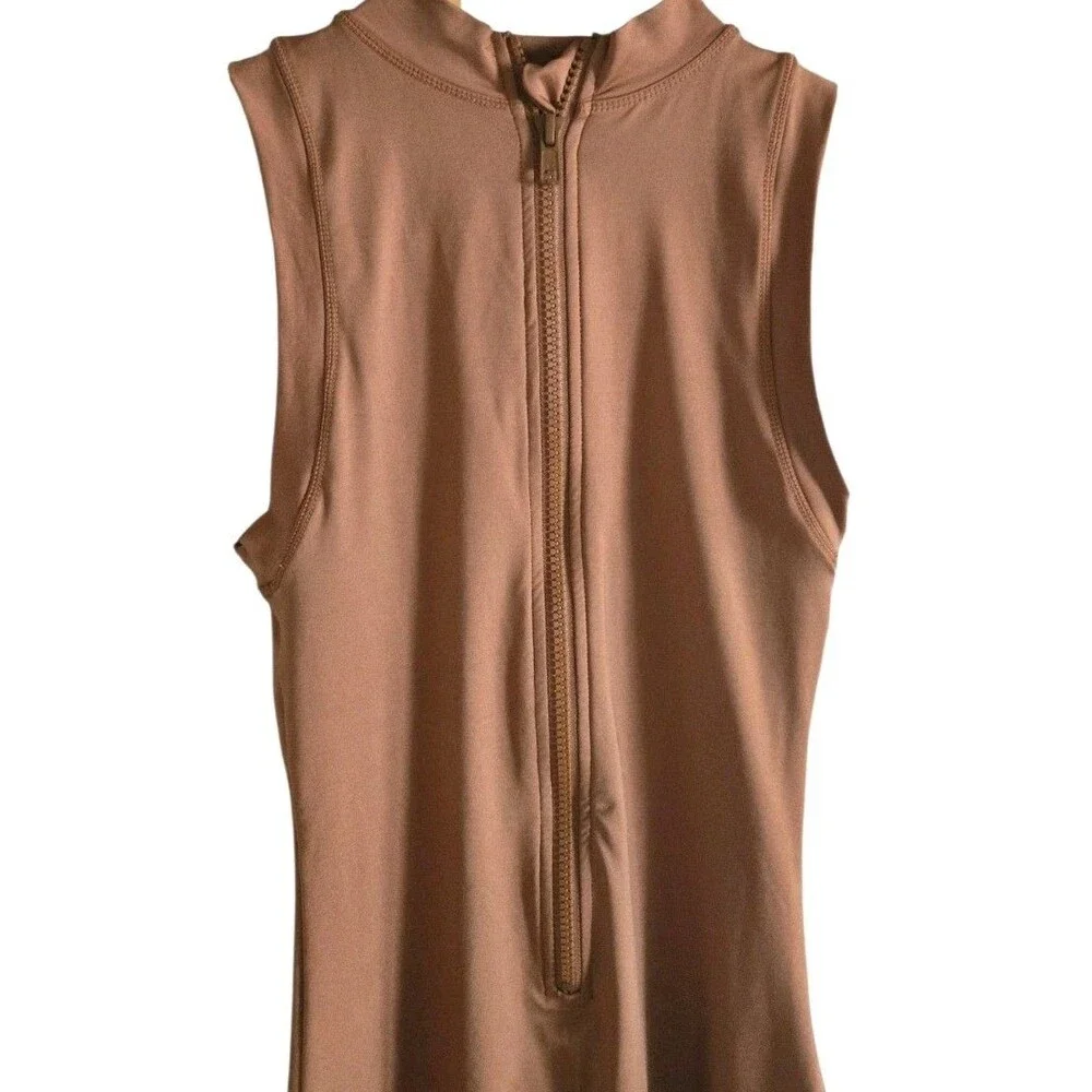 SKIMS Mock  Neck Zip Up Cycle Swimsuit  Almond Size Small